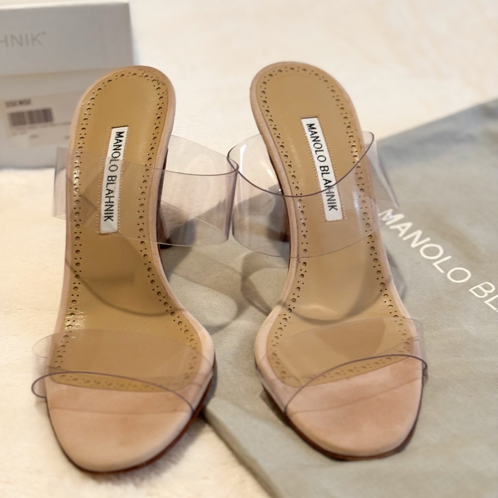 Manolo Blahnik Scoto Nude PVC Sandals | Authentic | Size 37